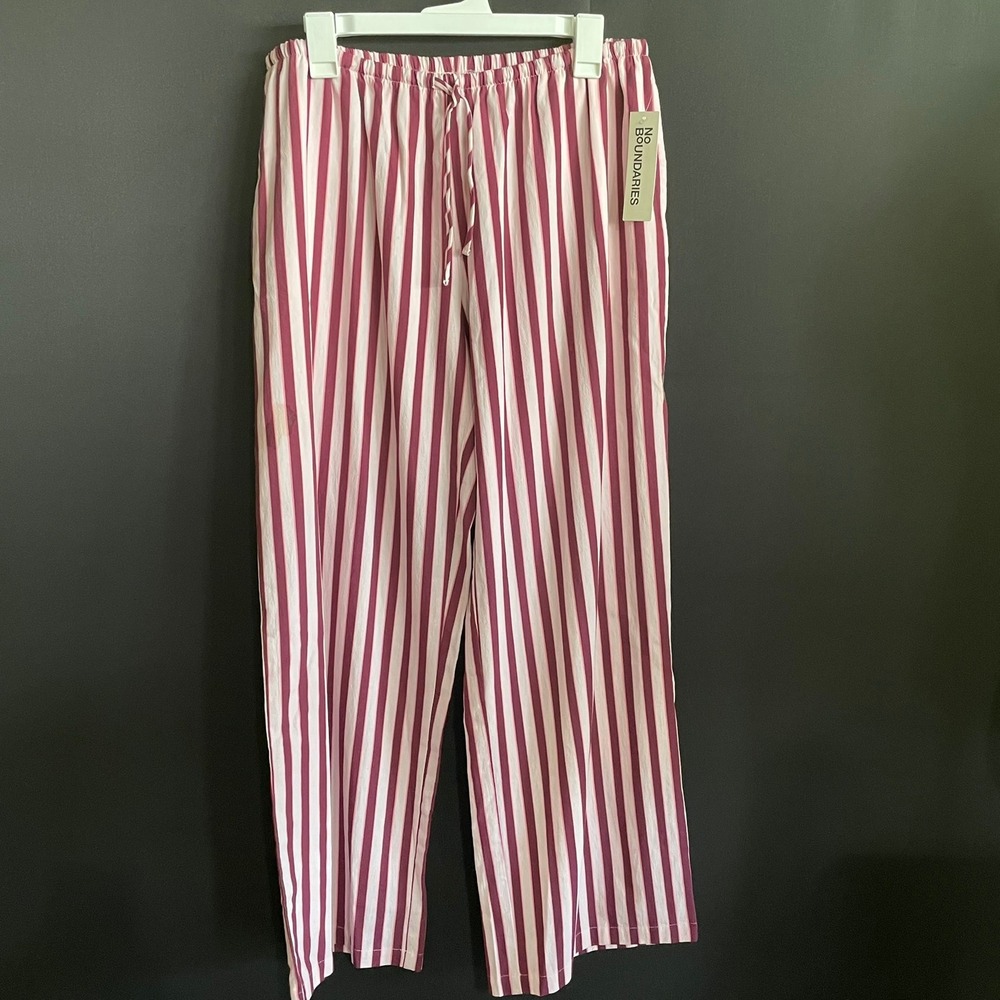 No Boundaries Pajama Pants Womens L Burgundy White New With Flaw Striped Cotton